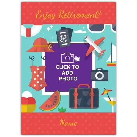 Personalised Holiday Retirement Card with Travel and Summer Icons for Celebration