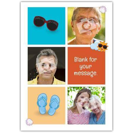 Personalised Sunglasses and Flip Flops Summer Photo Greeting Card Blank Inside