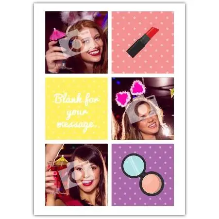 Happy Birthday Card with Lipstick Makeup and Party Photos Design