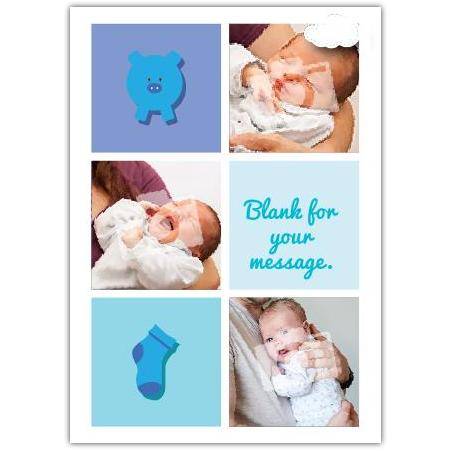 Personalised Baby Card with Blue Pig and Sock Design for Newborn Celebrations