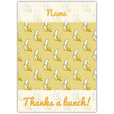 Personalised Thanks a Bunch Banana Pattern Thank You Card Suitable for Any Occasion