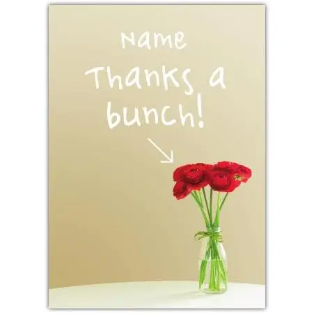 Personalised Thanks A Bunch Red Flowers In Vase Thank You Card