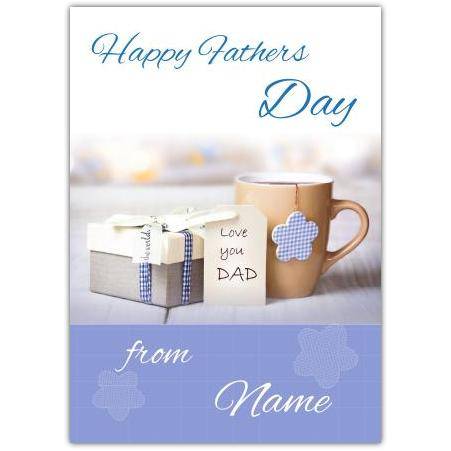 Personalised Happy Fathers Day Card with Love You Dad Gift Box and Mug Design