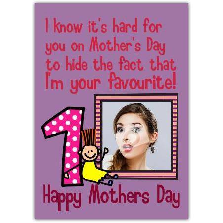 Personalised Favourite Number One Mother's Day Card with Photo Insert and Humorous Message