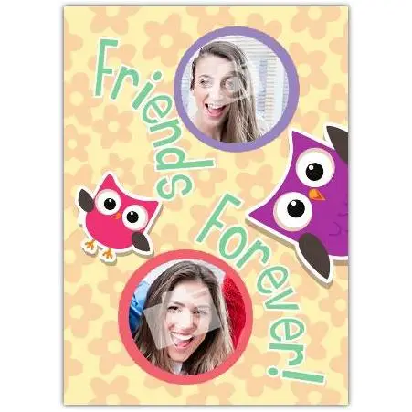 Personalised Friends Forever Owls Photo Upload Friendship Greeting Card