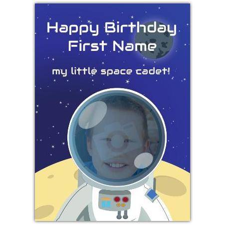 Personalised Happy Birthday Space Cadet Photo Card for Kids with Custom Name