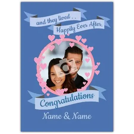 Personalised Happily Ever After Wedding Card with Photo and Congratulations Message