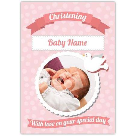 Personalised Pink Christening Card with Dove Photo Frame and Loving Message
