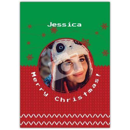 Personalised Merry Christmas Photo Card with Festive Jumper Design and Custom Name
