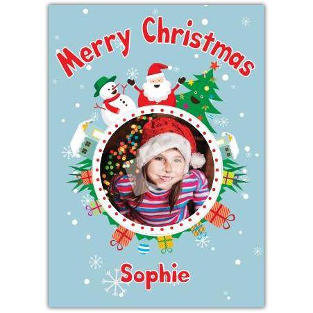 Personalised Merry Christmas Card with Santa Snowman Tree and Photo Upload