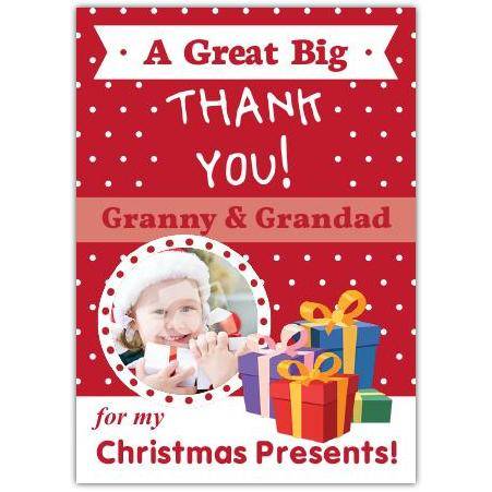 Personalised Christmas Presents Thank You Card for Granny and Grandad with Photo