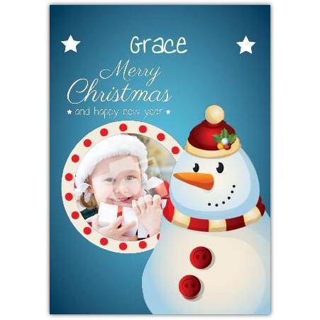 Personalised Snowman Merry Christmas Card with Photo and Name Customisation