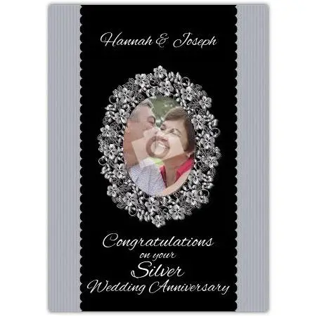 Personalised Silver Wedding Anniversary Card with Photo Frame and Congratulations Message