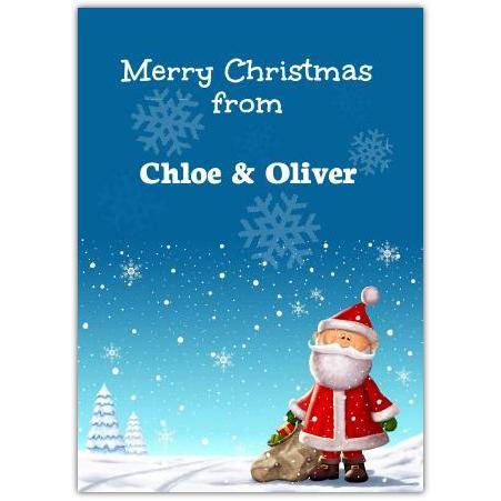 Personalised Merry Christmas Card with Santa and Snowflakes Design