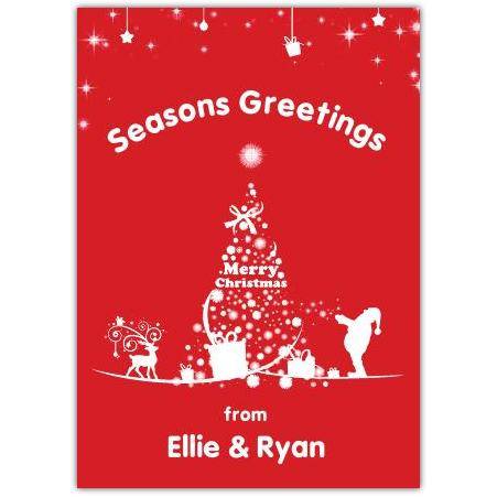 Personalised Seasons Greetings Merry Christmas Card with Festive Tree and Santa Design