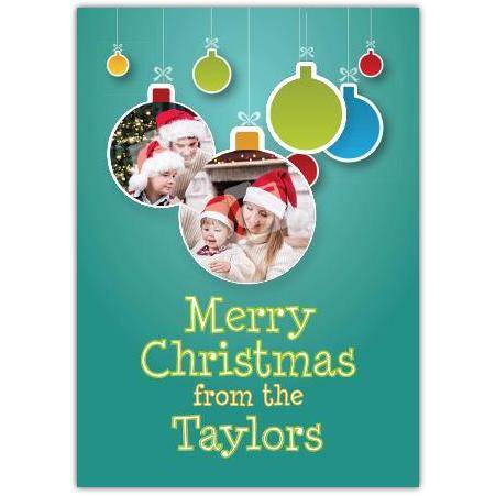 Personalised Merry Christmas Bauble Photo Card Family Holiday Greeting Card