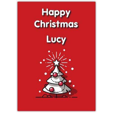 Personalised Happy Christmas Card with White Tree Red Background Design