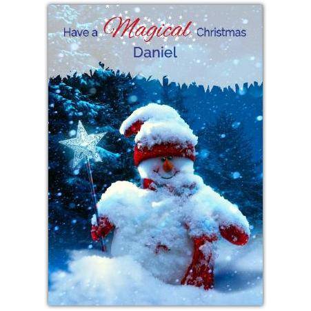 Personalised Magical Christmas Snowman Hat and Scarf Winter Greeting Card