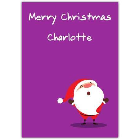 Personalised Purple Christmas Card with Cartoon Santa and Custom Name Option