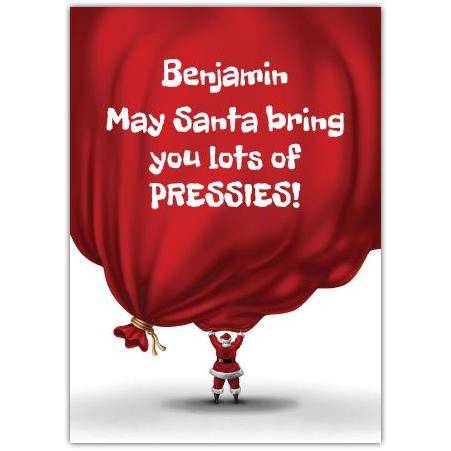 Personalised Santa's Sack Christmas Card with Name and Festive Wishes for Presents