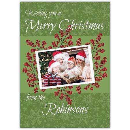 Personalised Christmas Card with Festive Red Berries and Photo Upload Option