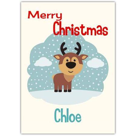 Personalised Cute Reindeer in Snow Christmas Card with Name Customisation