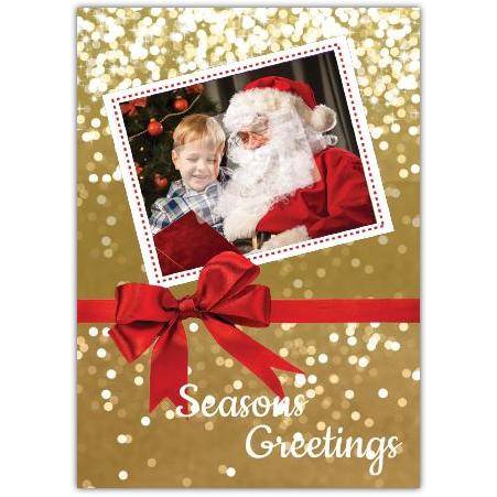 Personalised Seasons Greetings Christmas Card with Red Bow and Photo Frame Design