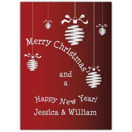 Personalised Merry Christmas and Happy New Year Card with Decorative Hanging Ornaments