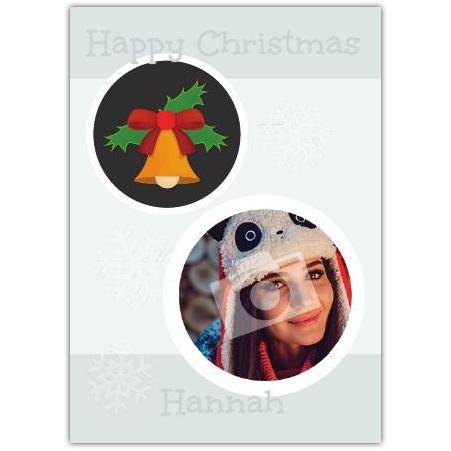 Personalised Holly Bell Christmas Photo Card with Snowflake Design