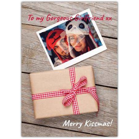 Personalised Merry Kissmas Christmas Card for Girlfriend with Photo and Gift Design