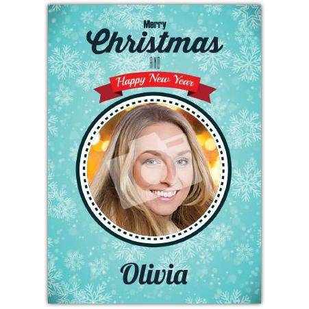 Personalised Merry Christmas and Happy New Year Photo Card with Snowflake Design