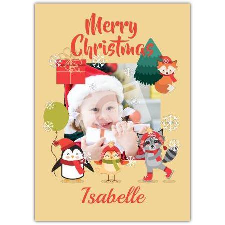 Personalised Merry Christmas Photo Card with Cute Woodland Animals Design