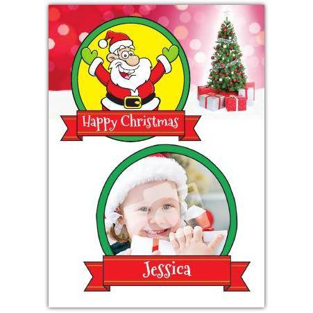 Personalised Happy Christmas Card with Santa and Photo Frame Design