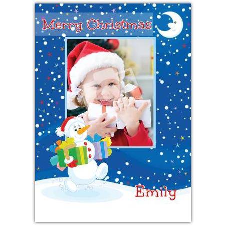 Personalised Merry Christmas Snowman Photo Card with Name Customisation