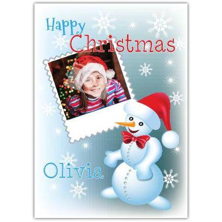 Personalised Christmas Snowman Photo Greeting Card with Custom Name Option