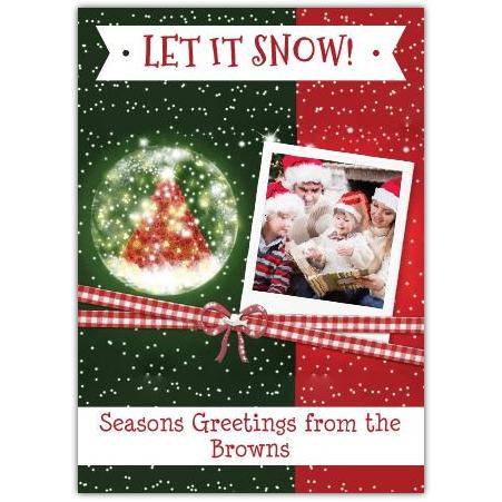 Personalised Let It Snow Christmas Card with Photo and Ribbon Design Seasonal Greetings