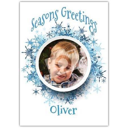 Personalised Seasons Greetings Snowflake Photo Christmas Card with Custom Name