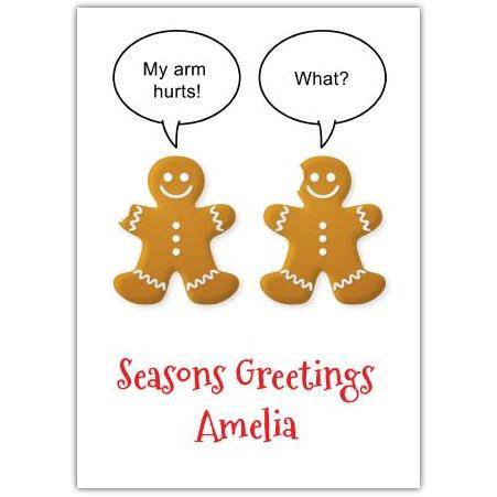 Personalised Funny Gingerbread Men Christmas Card with Humorous Speech Bubbles