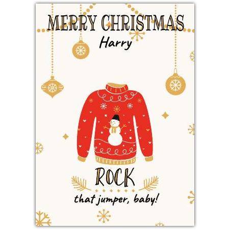 Personalised Merry Christmas Rock That Jumper Festive Christmas Card