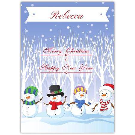 Personalised Merry Christmas Snowmen Card with Name Customisable Winter Greetings