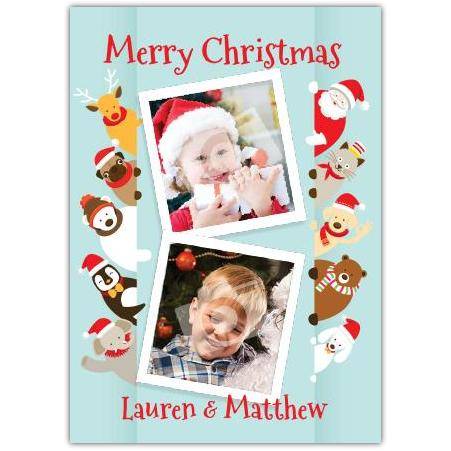 Personalised Merry Christmas Gang Photo Card with Festive Animal Friends Design
