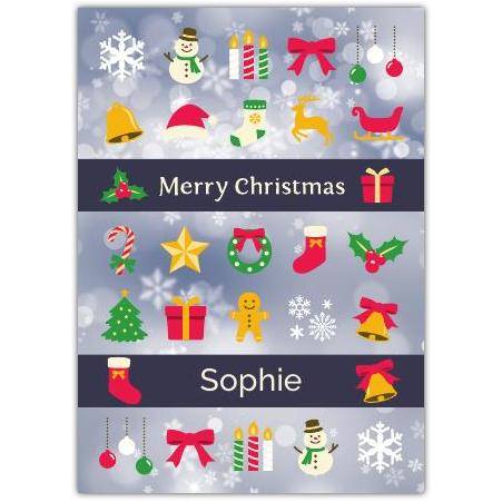 Personalised Merry Christmas Banner Card with Festive Icons and Custom Name