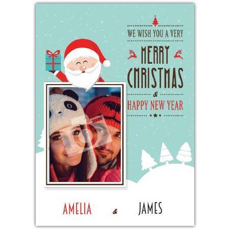 Personalised Merry Christmas and Happy New Year Photo Card with Santa Design
