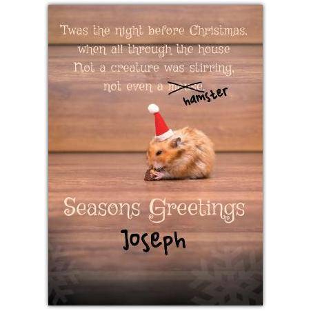Seasons Greetings Christmas Card with Humorous Twas The Night Before Christmas Hamster Design Personalised