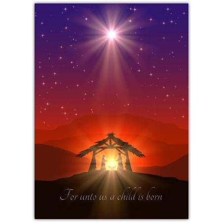 Nativity Scene Christmas Card For Unto Us A Child Is Born Religious Holiday Greeting