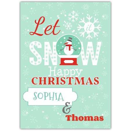 Let It Snow Personalised Happy Christmas Card with Snowman and Snowflakes Design