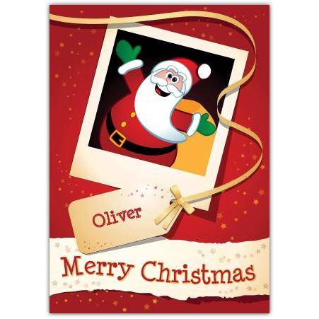 Personalised Polaroid Style Santa Claus Merry Christmas Card with Name Tag