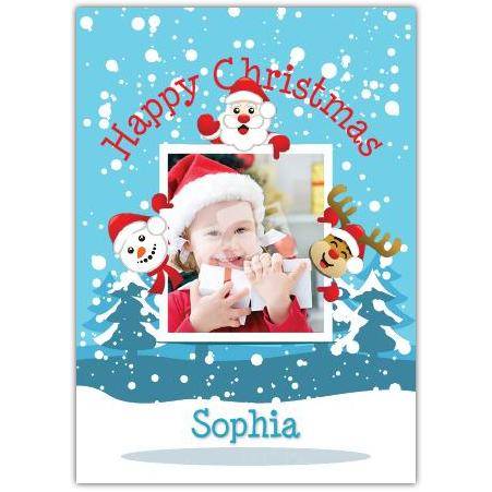 Personalised Happy Christmas Photo Card with Santa Snowman and Rudolph Design