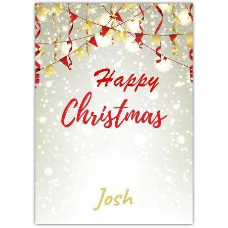 Personalised Happy Christmas Card with Gold and Red Banners and Bunting Design