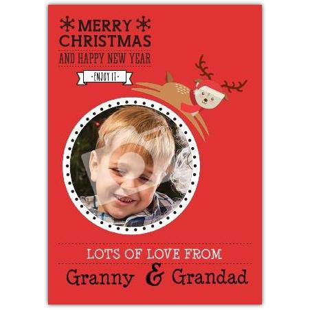 Personalised Lots of Love Merry Christmas and Happy New Year Card from Granny and Grandad with Photo